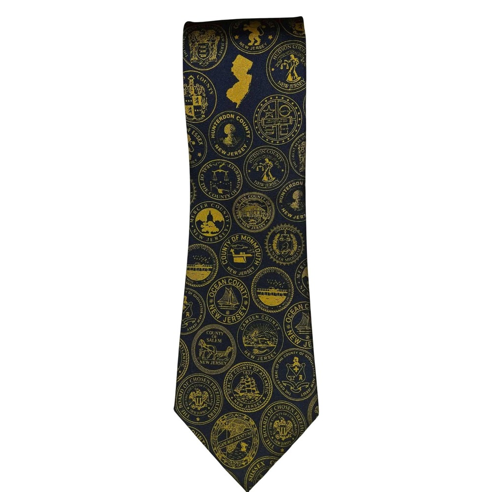 New‎ Jersey County Seals Necktie Navy Blue Gold Silk Tie